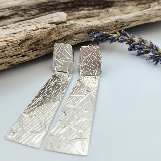 Sterling silver and hand engraved botanical clip on earrings